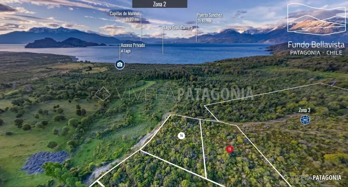 Plano del loteo con las tres zonas y los lotes numerados