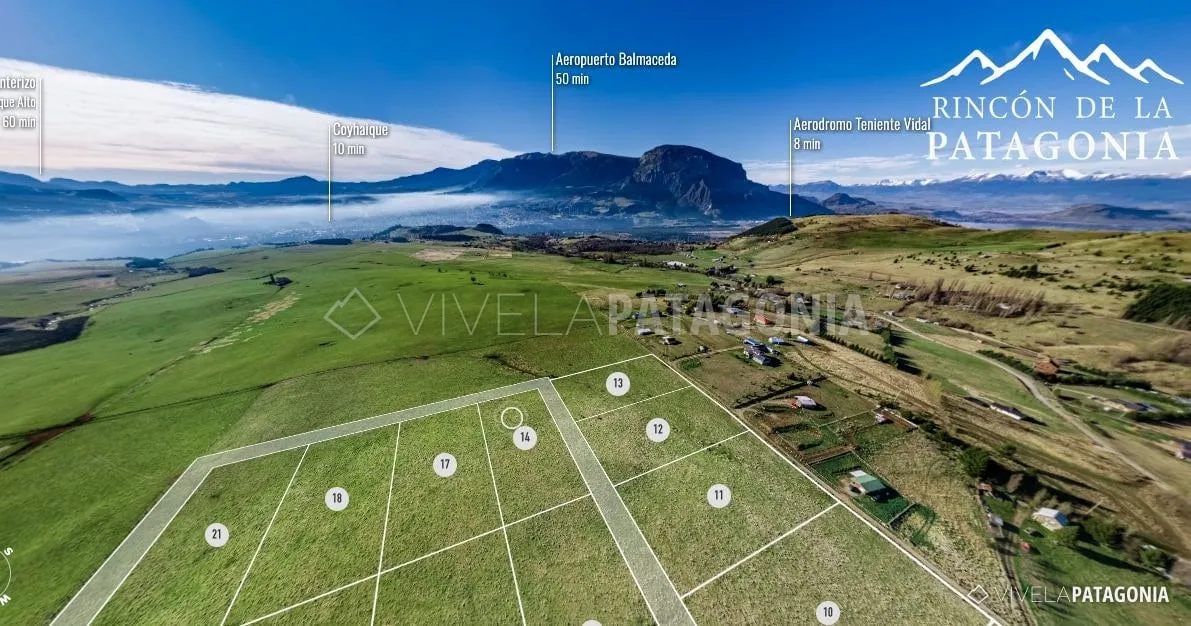 Masterplan aéreo del loteo con las parcelas numeradas